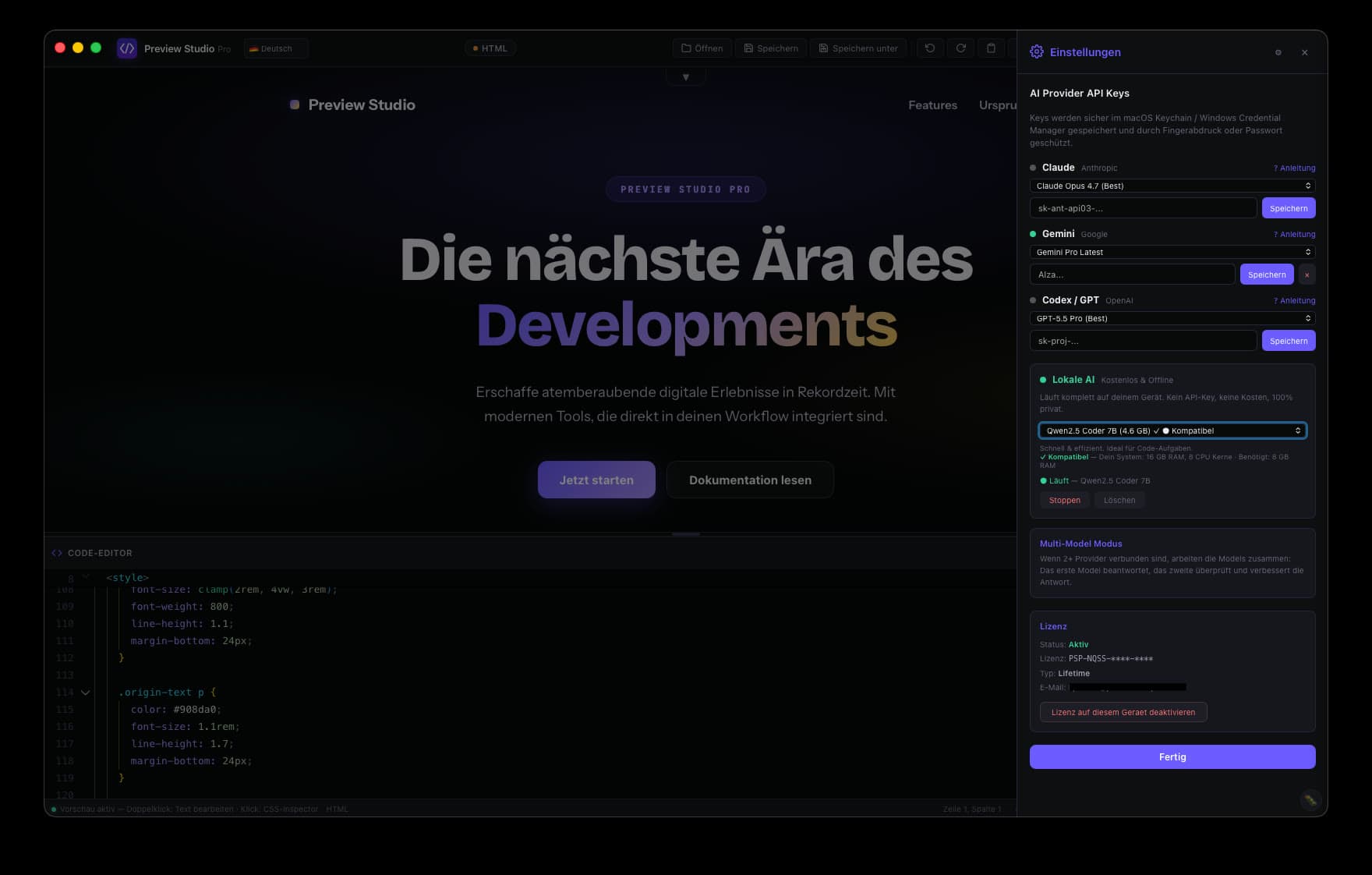 AI-Provider-API-Keys und lokale Modelle