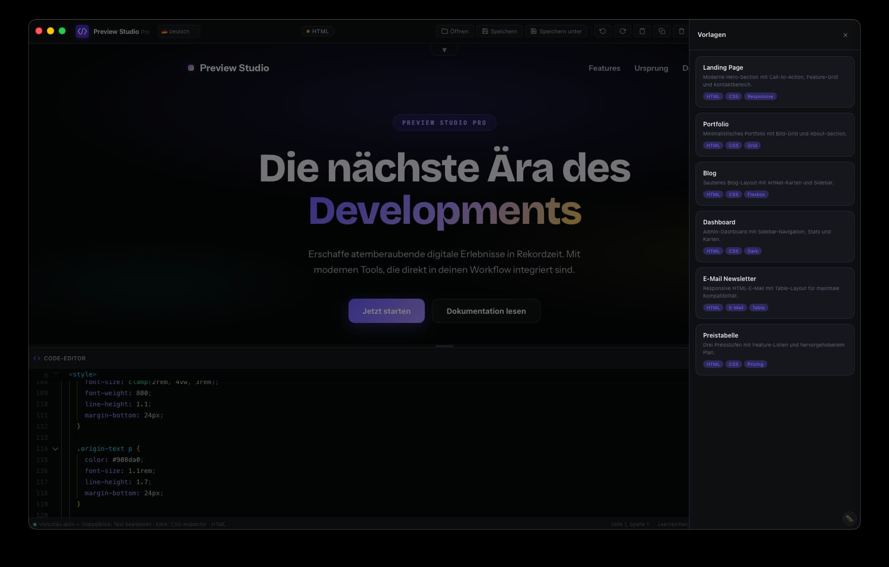 Eingebaute Webseiten-Vorlagen